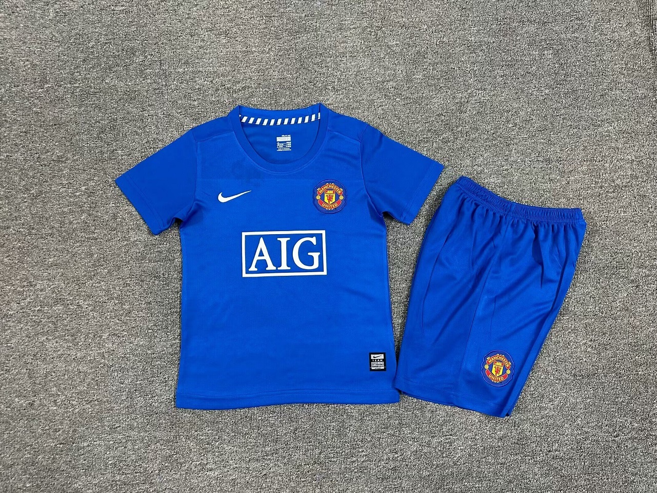 Kids-Manchester Utd 08/09 Third Blue Soccer Jersey